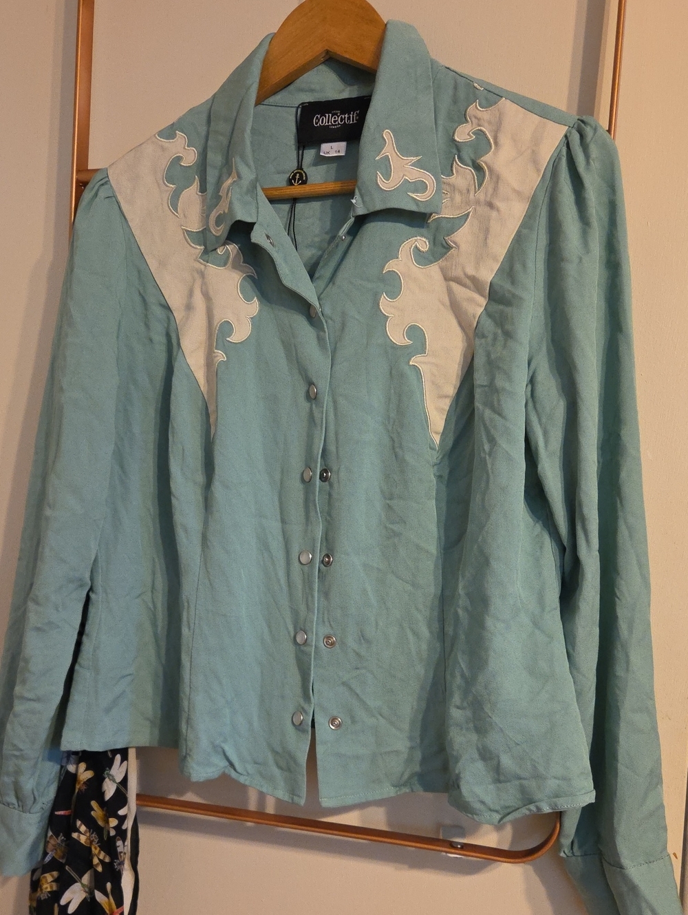Collectif Mint and White Western-Style Button Front Shirt